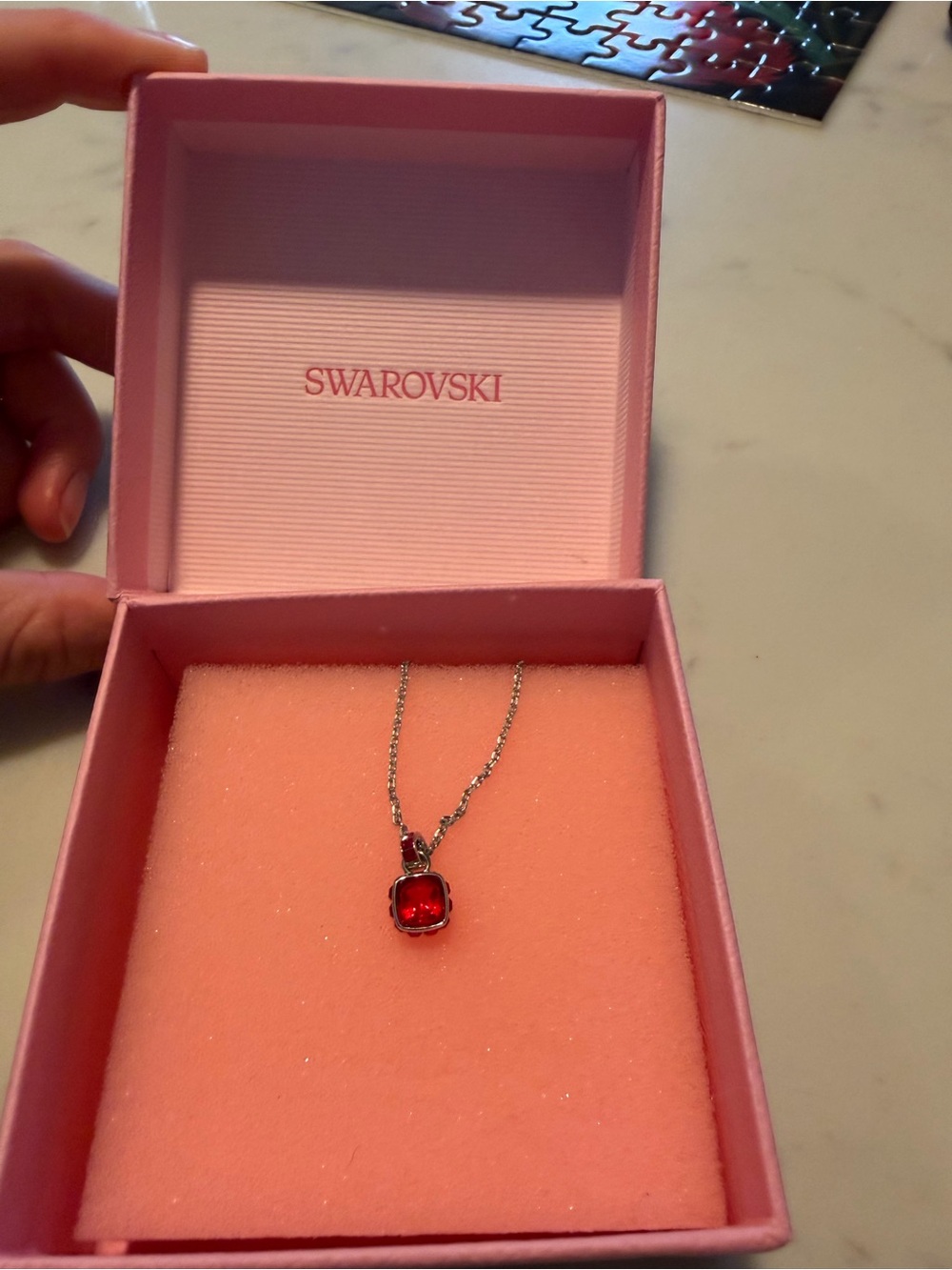 Swarovski Red Cushion-Cut Crystal Pendant Necklace in Silver Tone